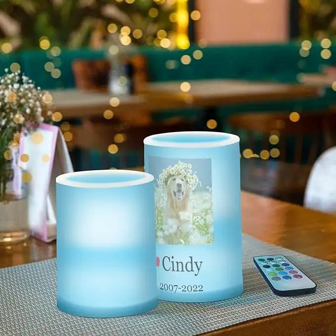 Vdsrup Flameless Candles Set of 2 Memorial Pet LED Candles with Timer Battery Operated Customize Candle Lights Flickering with Remote for Home Bedroom Decor by GreenHaven Gardens