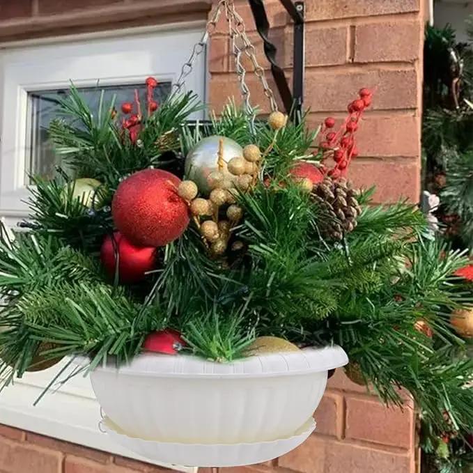 summer flower 3pcs 10.6 inch Plastic Hanging Planters Pots for Outdoor Indoor Plants Hanging Flower Plant Baskets Holder for Garden Porch Ceiling (White) by GreenHaven Gardens
