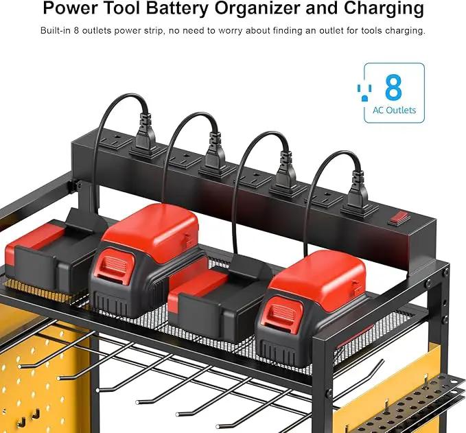 CCCEI Garage Power Tools Organizer Cart with Charging Station, Yellow Floor Standing Rolling Drill and Tools Battery Storage Cart on Wheels. Utility Rack Gift for Men, Husband, Father. by GreenHaven Gardens