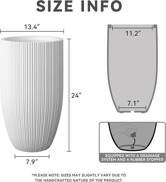 Kante 24 Inch Tall Round Concrete Planter, Large Indoor Outdoor Plant Pots with Drainage Hole and Rubber Plug, Modern Decorative Garden Pots for Home Patio Porch, Textured White by GreenHaven Gardens