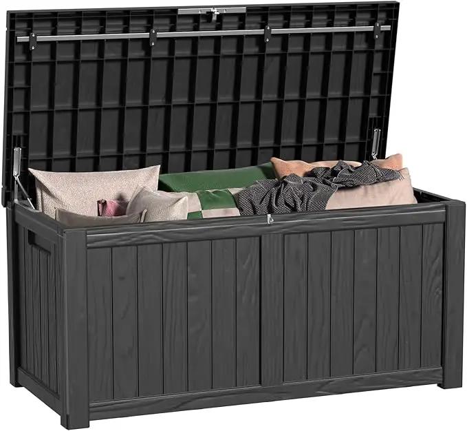 120 Gallon Outdoor Deck Box,Storage Lockable Waterproof Patio Furniture,Garden Tools,Cushions,Pool Accessories Outside Storage Resin Box(Black) by GreenHaven Gardens