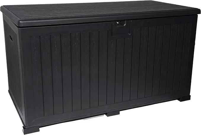 270 Gallon Outdoor Storage Box Waterproof, Extra Large Plastic Outside Deck Box Weatherproof, Resin Patio Storage Bin with Lock and Lids for Pool Equipment and Cushion, Black by GreenHaven Gardens