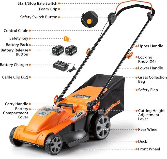 LawnMaster CLMF4817E 48V MAX* Brushless Mower with 2X24V MAX* 4.0Ah Battery and a Dual Charger by GreenHaven Gardens