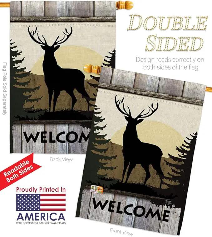 Welcome Deer House Flag Eagle Set Animals Wildlife Outdoor Bear Wolf Pet Nature Farm Animal Creature Small Decorative Gift Yard Banner Double-Sided Made In USA 28 X 40 by GreenHaven Gardens