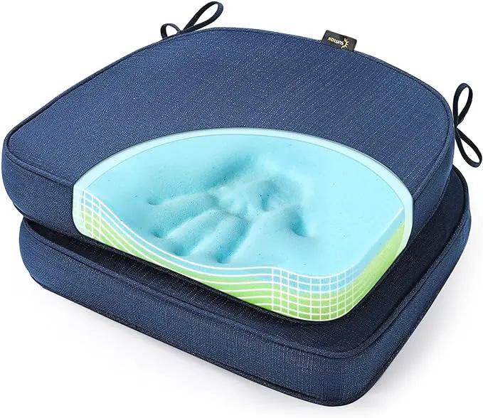 SUNROX Gel Memory Foam Chair Cushions, FadeShield Water-, Stain-Resistant Durable Reversible Seat Cushion Pads with Ties for Indoor/Outdoor Kitchen Dining Office 17"x16" Set of 2, Navy by GreenHaven Gardens