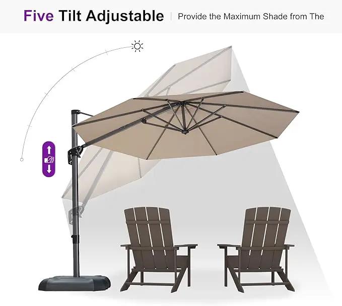 PURPLE LEAF 10 Feet Patio Umbrella with Base Outdoor Cantilever Round Umbrella Aluminum Offset Umbrella with 360-degree Rotation for Garden Deck Pool Patio, Beige by GreenHaven Gardens