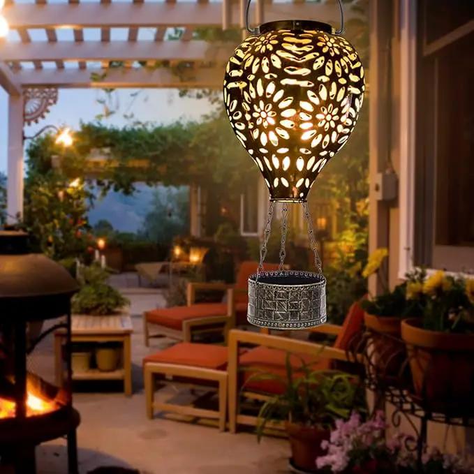 Hot Air Balloon Solar Lantern,Hanging Lantern Outdoor Waterproof Decorative Metal LED Solar Lights for Trees Patio Garden Yard Porch Decor, Gold by GreenHaven Gardens