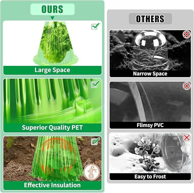 UQM 30 Pack Garden Cloches for Plants, Reusable Bell Plant Protector with Rotary Vent Cover, Garden Protection from Animals Snails Birds Chickens Insect, 9.18" H X 7.56" D (Green) by GreenHaven Gardens