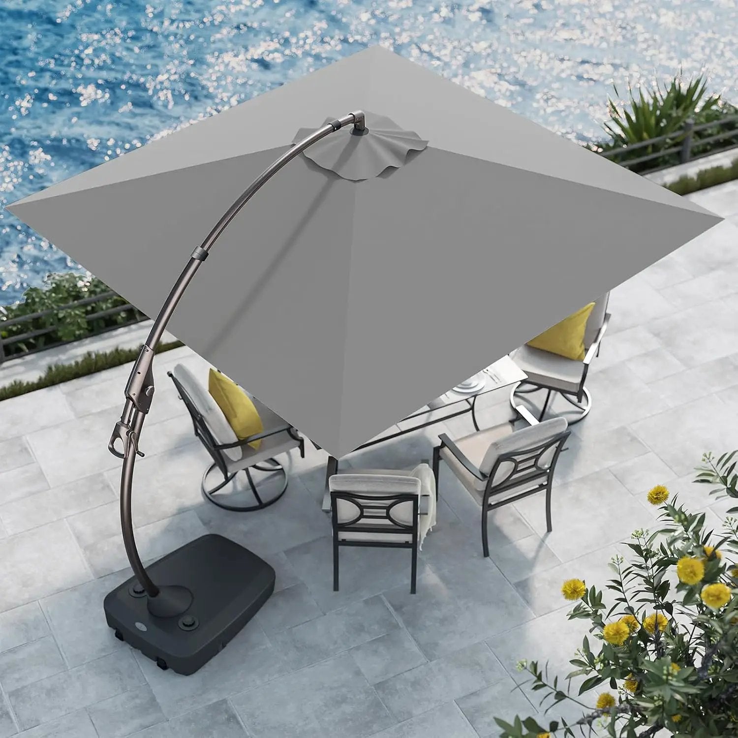 Grand patio 10x10 FT Patio Cantilever Umbrella with Base Outdoor Large Square Tilting Offset Umbrellas for Deck Backyard (Gray, 10x10 FT) by GreenHaven Gardens