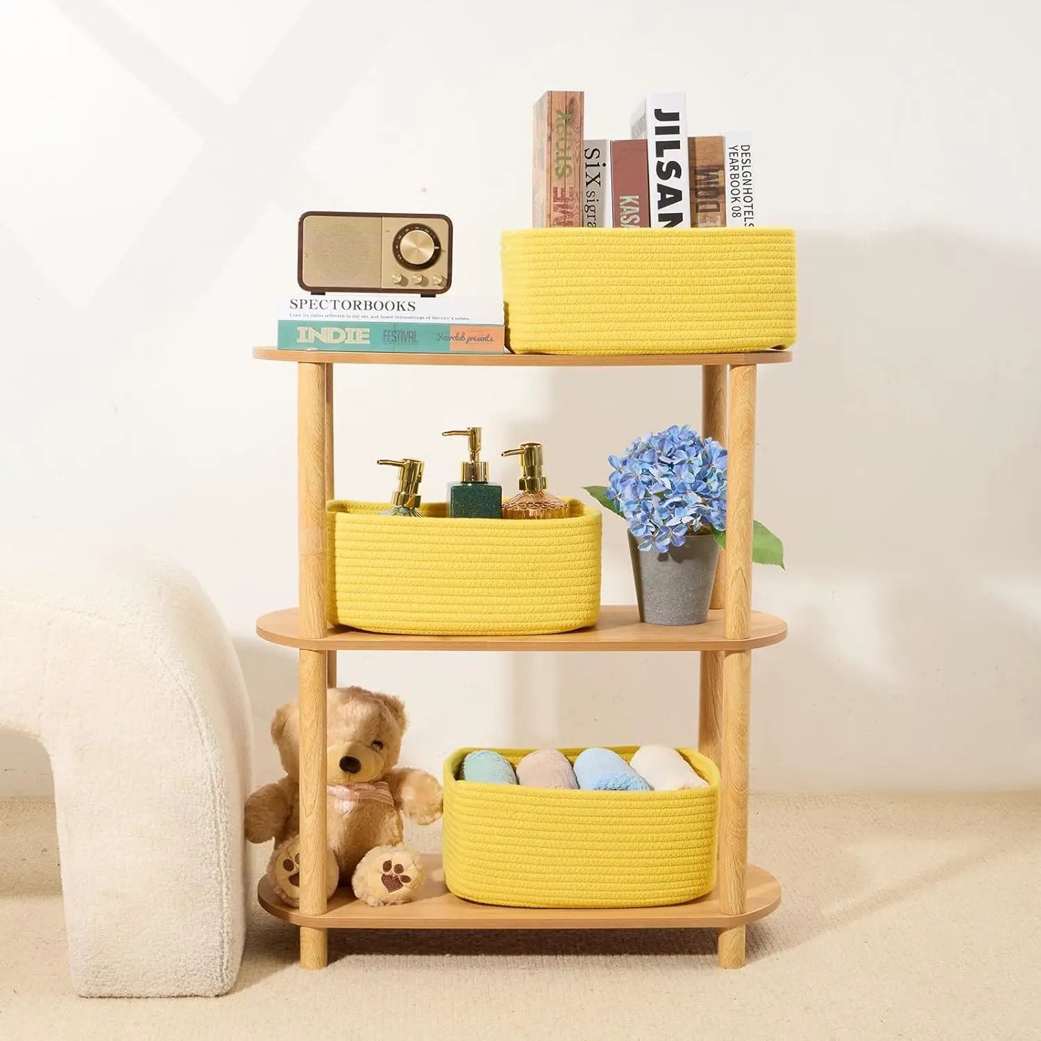Small Storage Baskets for Organizing | Closet Organizer Bins | Shelf Toy Basket | Woven Rope Baskets | Cube Decorative Box | Shallow Basket | 13x8.5x5.1” | 4 Packs Yellow by GreenHaven Gardens