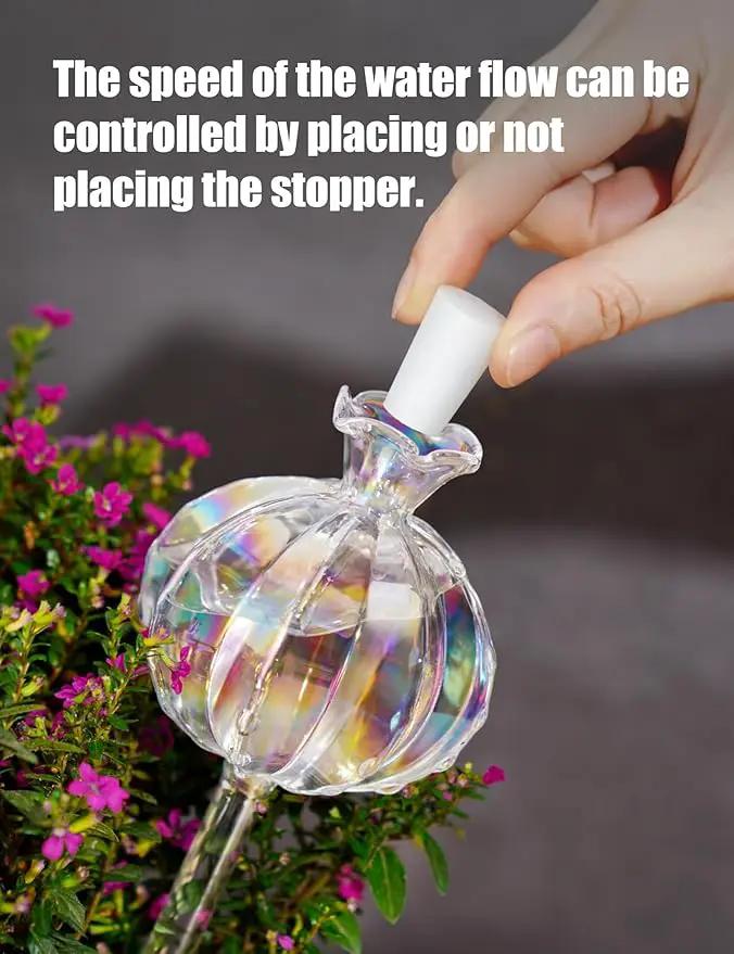 NiHome Plant Watering Globes 2-Pack, Iridescent Glass Cactus Self Watering Globe, Glass Waterer for Potted Plants - 4.7OZ/140 ML Capacity Automatic Mini Irrigation System, Adorable Gardening Gift by GreenHaven Gardens