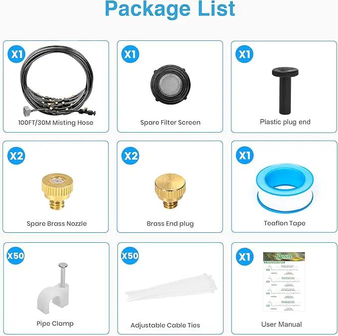 Bonviee Misters for Outside Patio, 100FT Misting Cooling System for Patio, 100FT (30M) Misting Line+28 Mist Nozzles+3/4" Brass Adapter, Pre-Assembled Garden & Greenhouse Watering System by GreenHaven Gardens