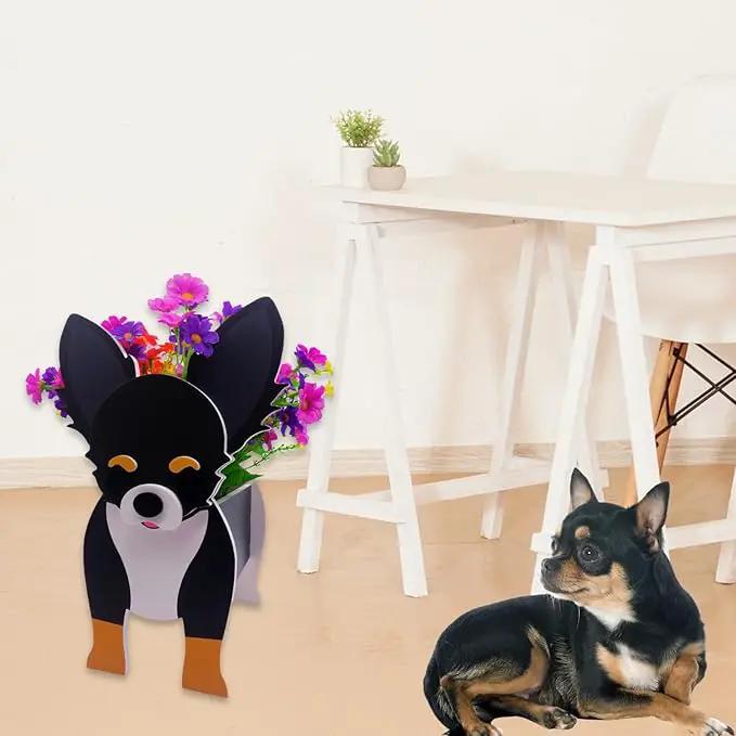 Black and White Chihuahua Planter Plant Pots,Cute Garden Dog Flower Planter,Dog Planters Birthday Gifts for Women,Office,Indoor/Outdoor Decor(9.45 * 5.91 * 13.46in) by GreenHaven Gardens