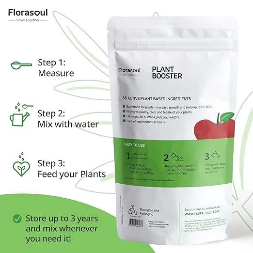 Florasoul® Plant Booster – Organic Vegan Fertilizer for Self-Sufficient Gardeners! All-Purpose, Nutrient-Rich Plant Food for Lush Growth, Vibrant Flowers & Healthy Soil – 100% Natural, Pet-Safe by GreenHaven Gardens