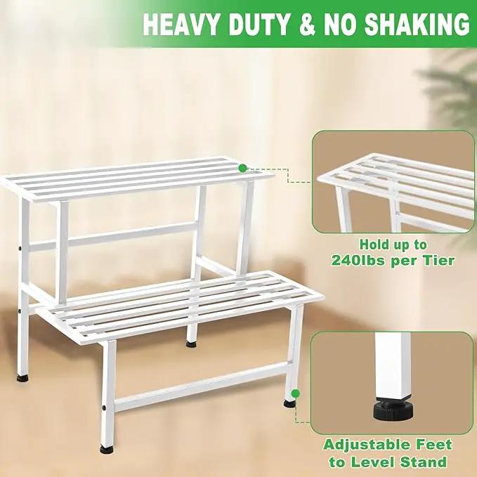 Metal Plant Stand Outdoor Plant Shelf Indoor,2 Tier Heavy Duty Ladder Plant Stands for Multiple Plants,26" L x 20.25" H x 17.75" W,White by GreenHaven Gardens