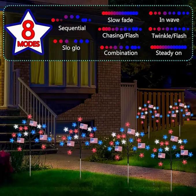 HUGSVIK 4 Packs 80LED 4th of July Decorations Outdoor, Upgraded Red White and Blue Solar Lights with Stars & American Flags, Outdoor Memorial Day Decorations Patriotic Lights for Yard Pathway Garden by GreenHaven Gardens