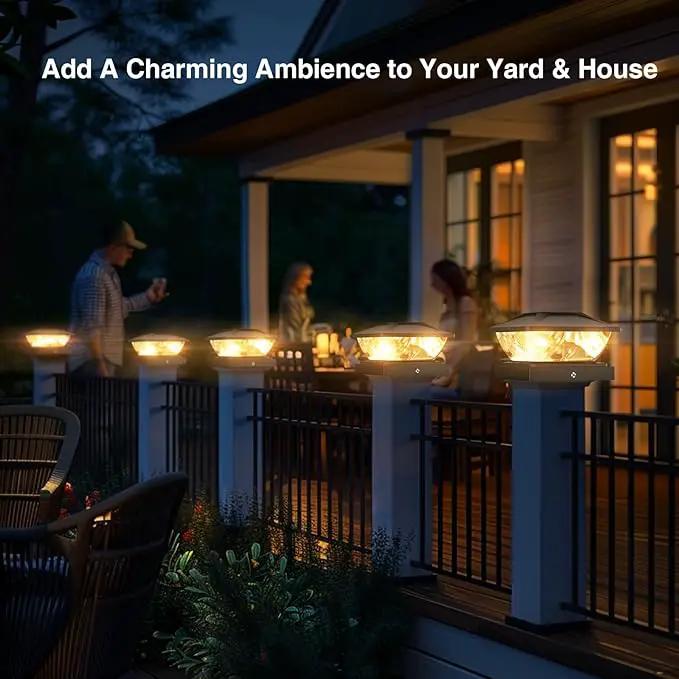Solar Post Cap Lights Outdoor: 6 Pack 48 LED Fence Post Solar Lights - Solar Powered 2 Lighting Modes 4x4 Post Solar Lights for Deck Porch Patio Garden Decor - Fit 3.5x3.5 5x5 Vinyl Wooden Lamp Post by GreenHaven Gardens