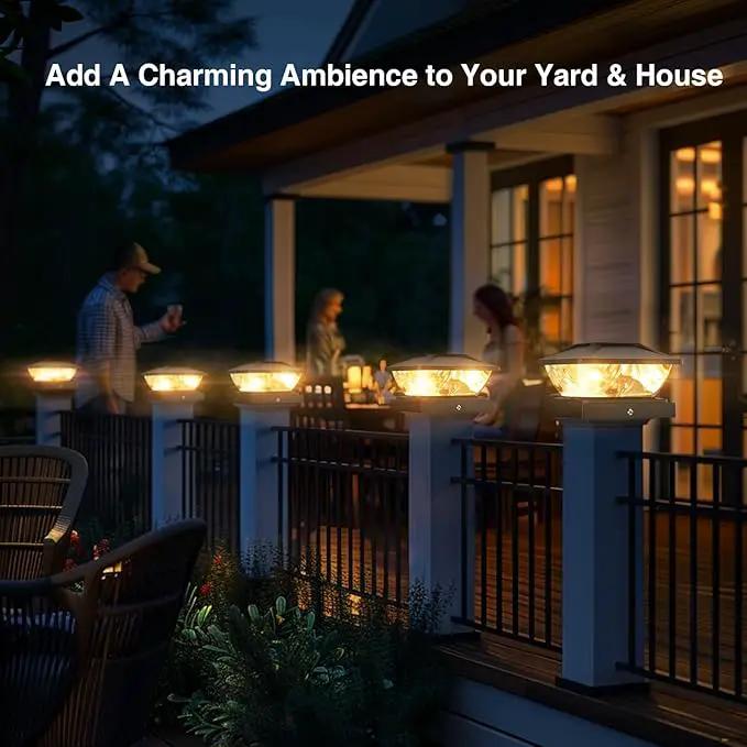 Solar Post Cap Lights Outdoor: 2 Pack 16 LED Fence Post Solar Lights, Solar Powered 2 Lighting Modes 4x4 Post Solar Lights for Garden Patio Deck Step Decor, Fit 3.5x3.5 5x5 Vinyl Wooden Lamp Post by GreenHaven Gardens