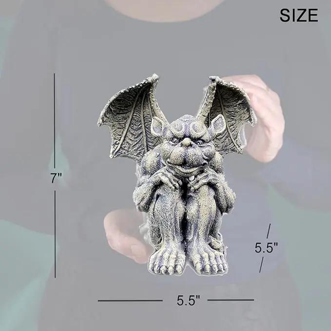 OwMell Gargoyle Statue Garden Guardian Sculpture Figurine Gothic Indoor Outdoor Garden Decor Statue 7 Inch - Sitting by GreenHaven Gardens