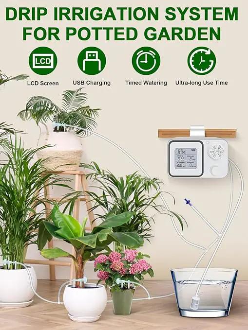 Automatic Watering System with Adjustable Drippers, Indoor Automatic Plant Waterer, Automatic Drip Irrigation Kit with Customize Schedule Water Timer for Balcony, Indoor Vacation Plant Watering by GreenHaven Gardens