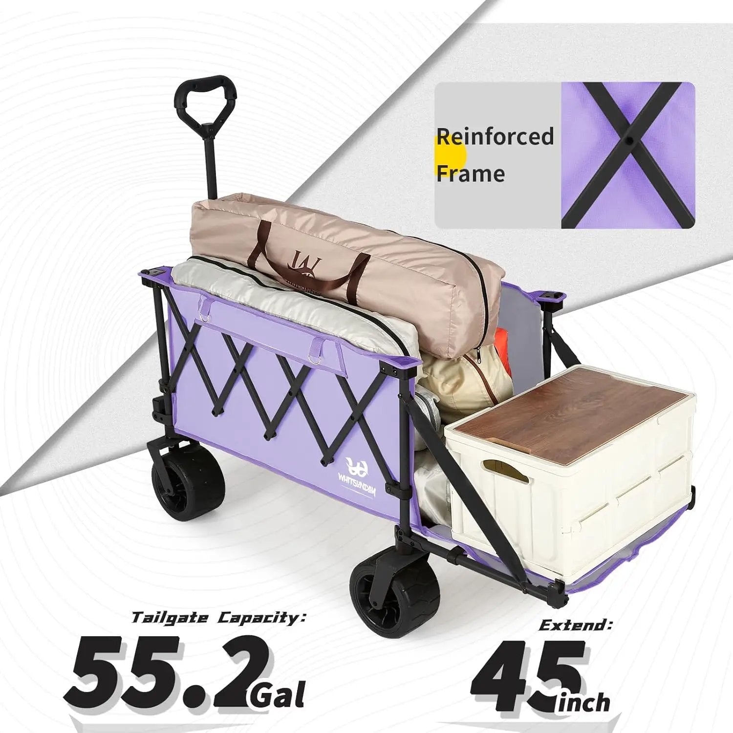 Whitsunday Collapsible Wagon with Tailgate and Big Wheel,Heavy Duty Utility Folding Wagons for Beach Camping Outdoor Purple by GreenHaven Gardens