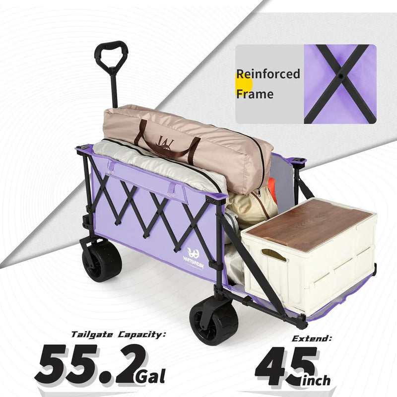 Whitsunday Collapsible Wagon with Tailgate and Big Wheel,Heavy Duty Utility Folding Wagons for Beach Camping Outdoor Purple by GreenHaven Gardens