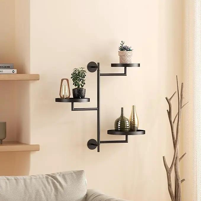 WIndow Rotating Plant Stand Shelf Indoor Black Metal Floating Shelves 3-Tier Wall Mount Plant Holders for Living Room Wall Planter Modern Home Decor for Gardening by GreenHaven Gardens