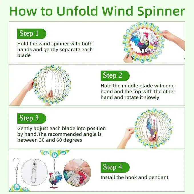 Wind Spinners Outdoor, FACIACC Rooster Metal 3D Hanging Garden Decor, 12-inch Stainless Steel Wind Spinner with Tail Spinner, Wind Sculptures for Indoor Patio Lawn Yard, Ornament Gift for Women/Men by GreenHaven Gardens