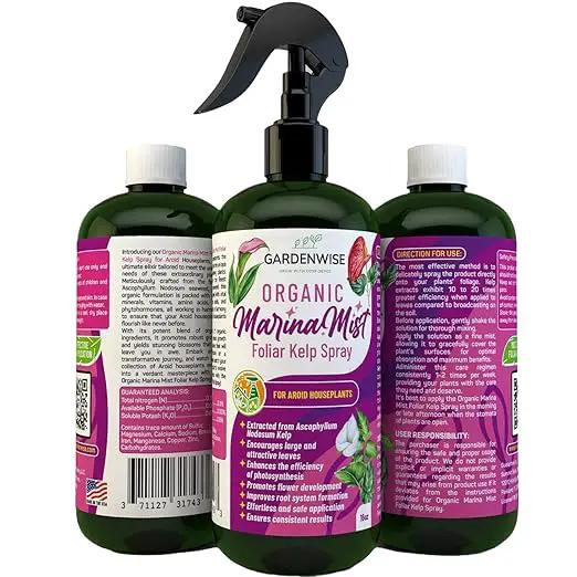 Marina Mist: Organic Aroid Plant Food & Foliar Kelp Spray - Nourish & Enhance Peace Lily, ZZ Plant, Elephant Ear, Monstera, Aglaonema, Philodendron, Pothos, Colocasias - Easy to Use (16 oz) by GreenHaven Gardens