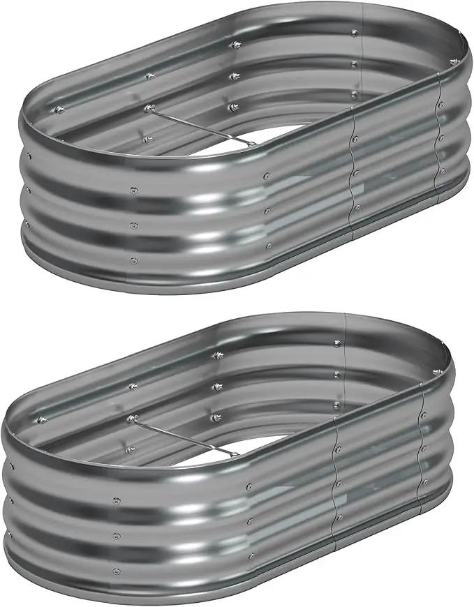 4x2x1ft(2 Pack) Oval Galvanized Raised Garden Bed,Outdoor Planter Box Metal Patio Kit Planting Bed for Vegetables Flowers and Succulents by GreenHaven Gardens