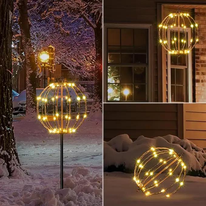 LIGHTSHARE 10IN 48LED Light Ball Yard Decoration Pathway Lights Sphere Light with Fold Flat Metal Frame Indoor Outdoor Waterproof Garden Lights, Brown Frame / Warm White Lights, 10 by GreenHaven Gardens