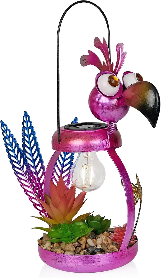 Alpine Corporation LYT288SLR-HH Solar-Powered Metal Flamingo w/Garden Enclosed LED Light, Solar Patio Décor, 16''H, Pink by GreenHaven Gardens