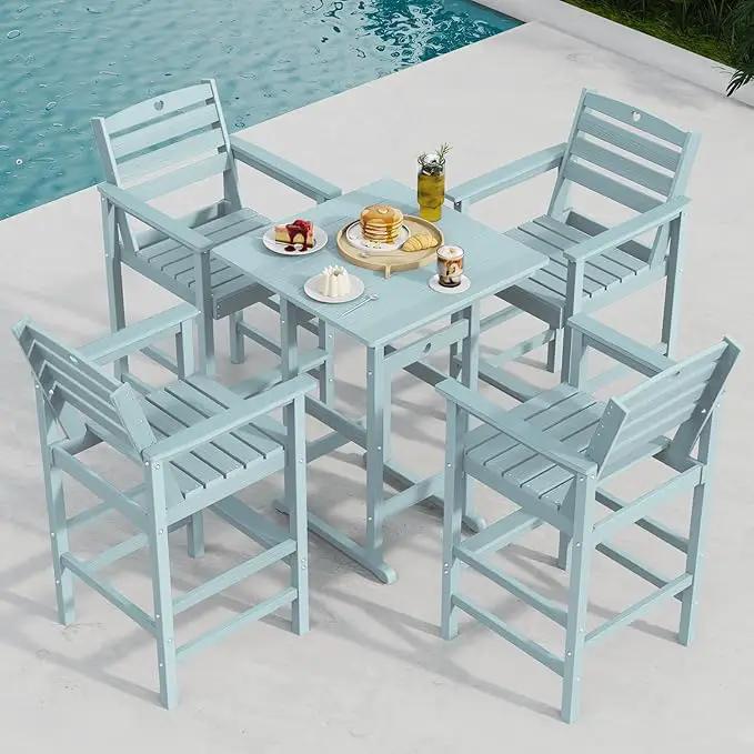 Tall Adirondack Chairs Set of 4, HDPE Wood Balcony Adirondack Chairs Set with Heart Cutout Design, Weather-Resistant Bar Height Furniture for Deck, Porch, Pool (Light Blue) by GreenHaven Gardens