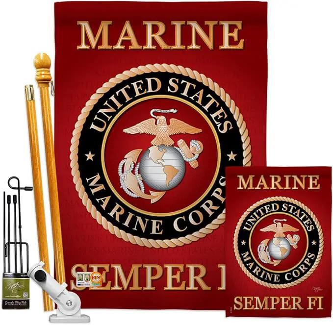 Breeze Decor FK108057-BO Marine Corps Americana Military Decorative Vertical Kit, 1 x House & 1 x Garden Flags, Thick Fabric by GreenHaven Gardens