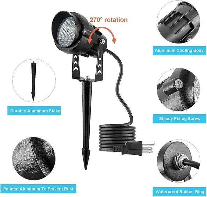 Outdoor LED Warm White Spot Lights, 3000K Landscape SpotLights, 12W IP65 Waterproof Garden Lights, Metal Case COB Lighting with Spiked Stand for Lawn Decorative Lamp US 3- Plug (4 Pack) by GreenHaven Gardens