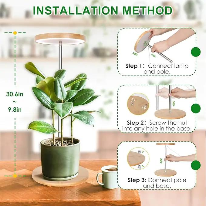 LORDEM Bamboo Grow Light, LED Plant Light for Indoor Plants Growing, Full Spectrum Bamboo Desk Growth Lamp with Automatic Timer for 4H/8H/12H, 4 Dimmable Levels, Height Adjustable, Pack of 2 by GreenHaven Gardens