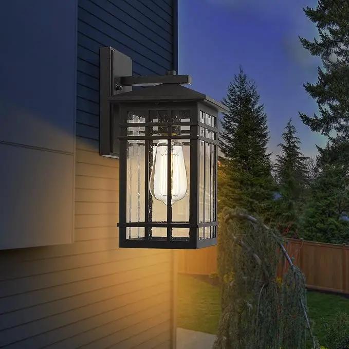 Outdoor Wall Lantern, Exterior Light Fixture Mount, 1-Light Waterproof Lighting With Seeded Glass for Porch, Garage, Patio, Hallway, Entryway, Black by GreenHaven Gardens