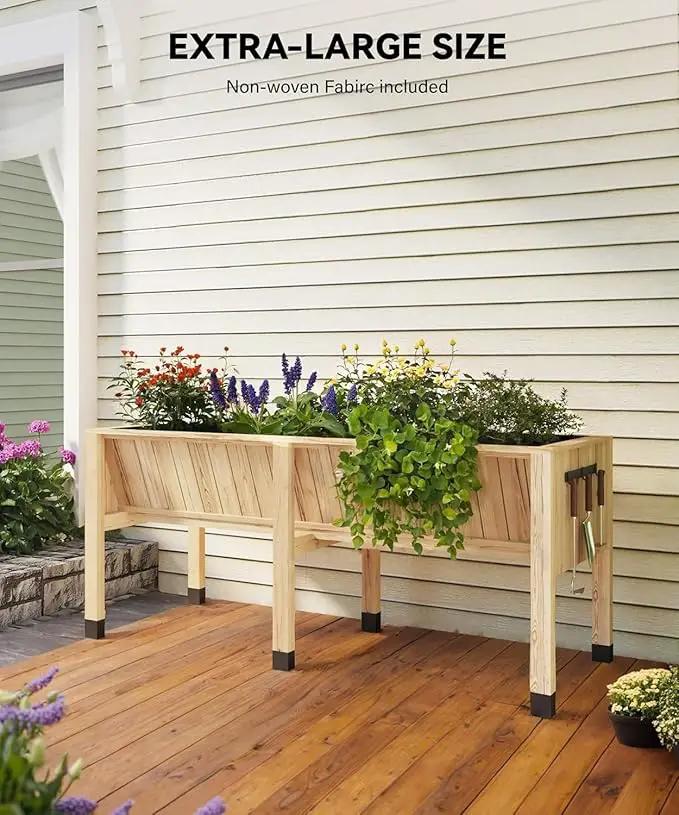 72x26x31 Inch Raised Garden Bed with Legs, 13.7In Depth Wooden Planter Box for Outdoor Growing Vegetables and Herbs, Elevated Garden Bed with Hooks for Backyard, Patio, Balcony by GreenHaven Gardens
