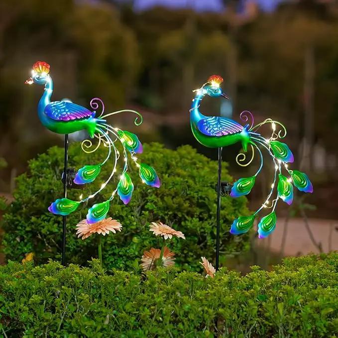 DREAMSOUL 2 Pack Peacock Solar Lights Outdoor Waterproof, Metal Outdoor Solar Lights for Yard Garden Peacock Decor by GreenHaven Gardens