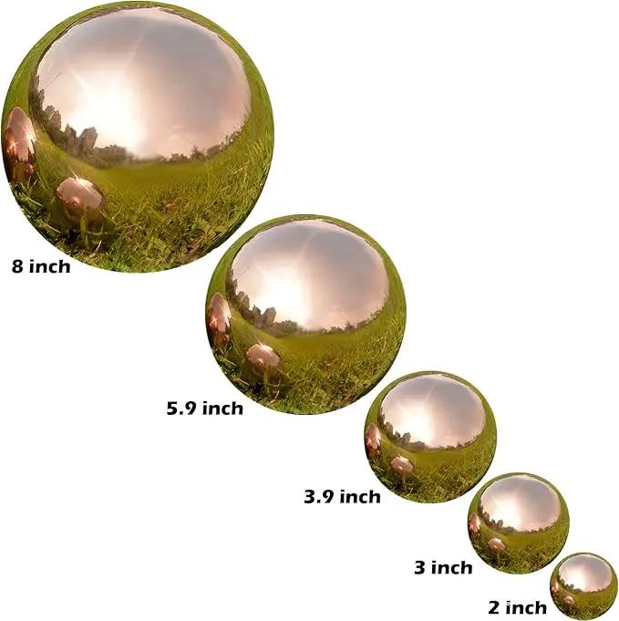 Nerien Gazing Ball, Stainless Steel Garden Mirror Globe, Polished Ornament Sphere, Hollow Floating Reflective Hemisphere, for Home Outdoor Pond Housewarming Swimming Pool Decoration, Rose Gold, 8Pcs by GreenHaven Gardens