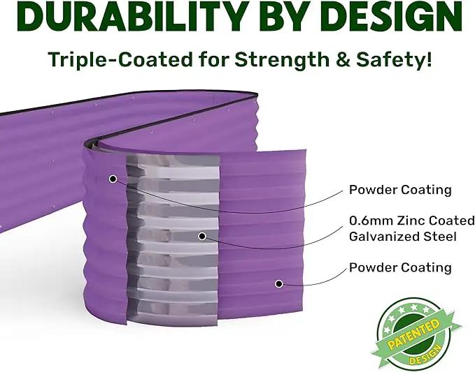 9-in-1 Galvanized Steel Raised Garden Bed // 8×2×1.5 ft Modular Planter for Gardening, Vegetables, Flowers // 18" Tall Metal Raised Garden Beds Outdoor (Purple) // Patented Design Planter Box by GreenHaven Gardens