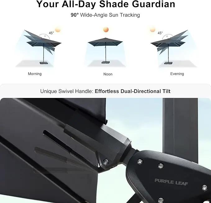 PURPLE LEAF 9' X 12' Right-left Tilt Patio Umbrella with Base Outdoor Cantilever Swivel Rectangle Umbrella Aluminum Offset Umbrella with 360-degree Rotation for Garden Deck Pool Patio Grey by GreenHaven Gardens