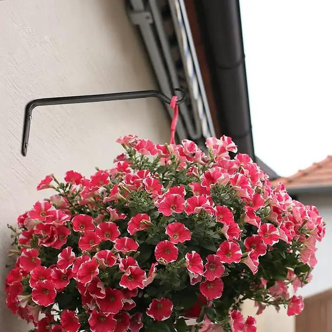 Worth Garden 6-Pack 10" Plant Hanger Bracket - Forged Wrought Iron Powder-Coated Heavy Duty Wall Hook - Black Plant Hanging Hooks - Durable and Stable for Bird Feeders, Planters Indoor & Outdoor by GreenHaven Gardens