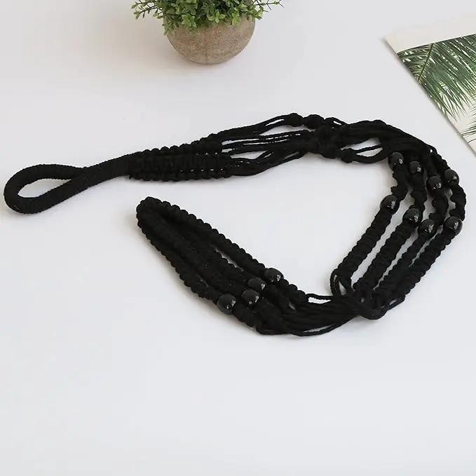 Macrame Plant Hanger Indoor Hanging with Wood Beads Macrame Planters No Tassel for Indoor Outdoor Boho Home Decor 35 Inch (Black,1pc) by GreenHaven Gardens