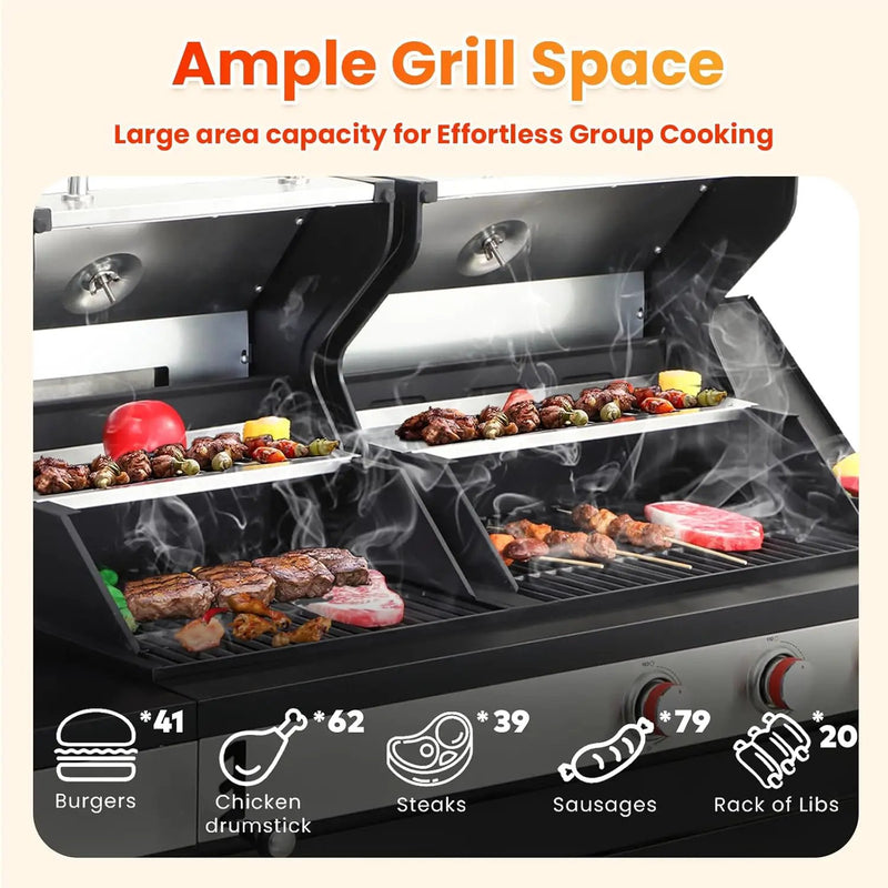 3 Burner Propane Gas BBQ Grill with Side Burner, Porcelain-Enameled Cast Iron Grates, Smoke Control Handle, 37,230 BTU Stainless Steel Grill for Outdoor Camping Barbecue Grilling Backyard Cooking by GreenHaven Gardens