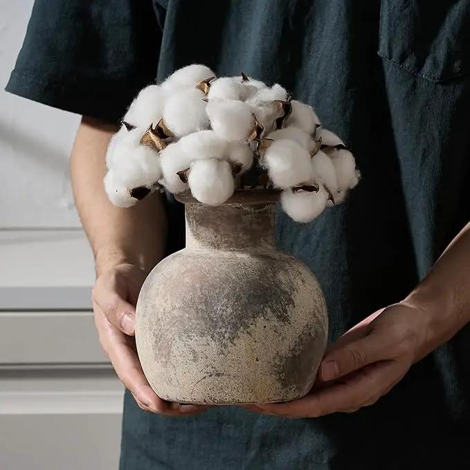 SIDUCAL Ceramic Rustic Farmhouse Vase | 6 Inch Pottery Decorative Flower for Home Decor | Boho Vase | Terracotta for Table, Living Room, Bathroom Decoration, Shelf Decor, Mantel by GreenHaven Gardens