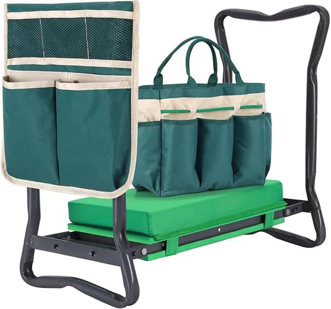 Ohuhu Garden Kneeler and Seat: Upgraded Widened Gardening Stool with Detachable Soft Kneeling Pad, Foldable Garden Bench Heavy Duty with Large Tools Bag and Pouch, Gifts for Women Men Seniors Gardener by GreenHaven Gardens