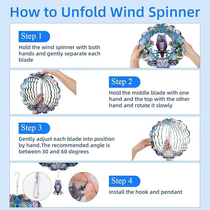 Wind Spinners Outdoor, FACIACC Owl Metal 3D Hanging Garden Decor, 12-inch Stainless Steel Wind Spinner with Tail Spinner, Wind Sculptures for Indoor Patio Lawn Yard, Ornament Gift for Women/Men by GreenHaven Gardens