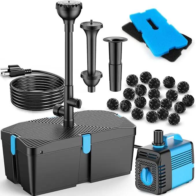 Pond Filter with Fountain Pump Kits, 660GPH Pond Pump and Filter Kit with 50W Submersible Water Pump, Pond Filters for Outdoor Ponds Clean Koi Pond Filter by GreenHaven Gardens