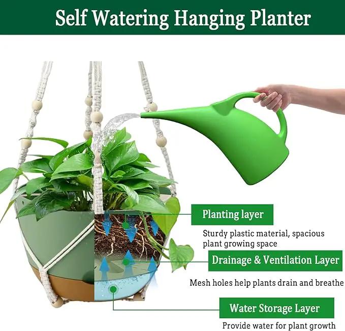 Hanging Planter Self Watering 10 Inch, 2 Pack Indoor Outdoor Hanging Baskets, Hanging Flower Pots with Drainage Hole & 2 Kinds of Plant Hangers for Garden Home Decor(Green)… by GreenHaven Gardens